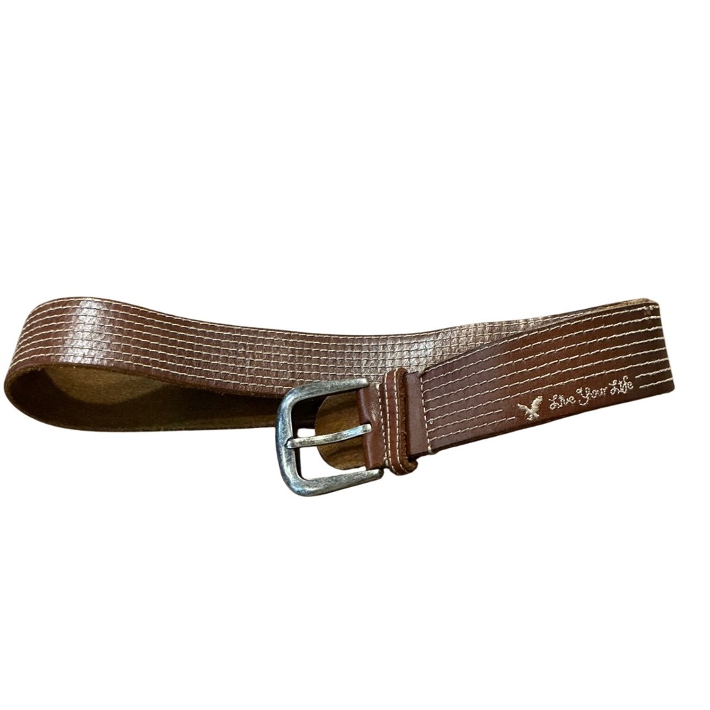 American Eagle Outfitters Brown Leather‎ Belt Striped Casual Silver Buckle